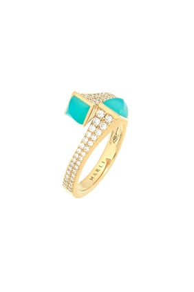 Cleo  Slim Ring, 18k Yellow Gold with Blue Chalcedony & Diamonds