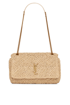 Jamie YSL-logo Raffia Shoulder Bag