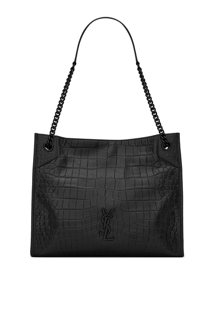 Saint Laurent Niki Medium Shopping Bag in Crocodile-Embossed Leather