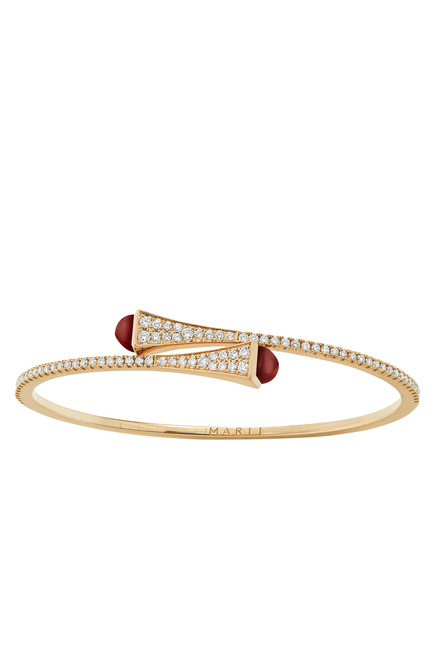 Cleo  Slim Bangle, 18k Rose Gold with Red Agate & Diamonds