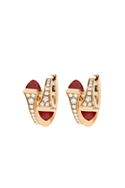 Cleo Huggie Earrings, 18k Rose Gold with Red Agate & Diamonds