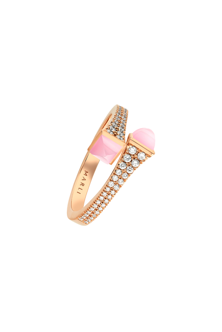 Cleo Slim Ring, 18k Rose Gold, Diamond & Pink Quartzite 
