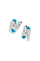 Cleo  Huggie Earrings, 18k White Gold Turquoise & Diamonds
