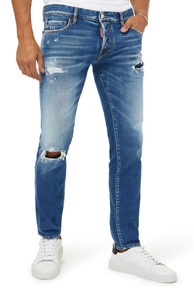 Slim Ripped Knee Cotton Jeans