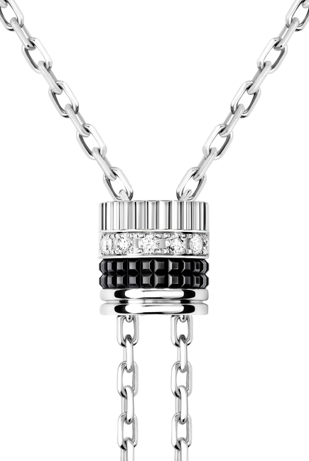 Quatre Mini Black Edition Tie Necklace, 18k White Gold With PVD & Diamonds