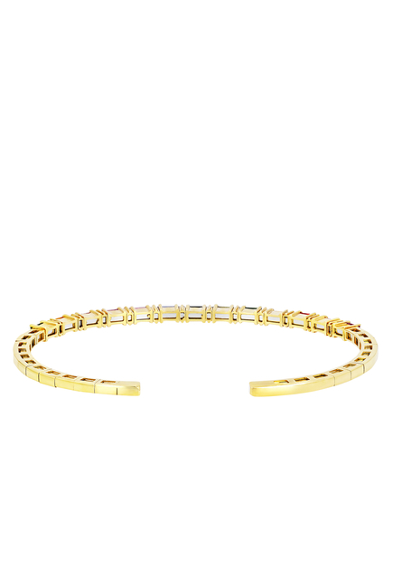 Thin Mix Bangle, 18k Yellow Gold & Rainbow Sapphire