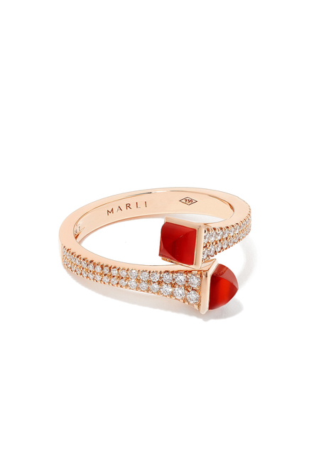 Cleo Slim Ring, 18k Pink Gold, Red Agate & Diamonds