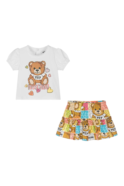 Kids Teddy Logo T Shirt & Skirt Set