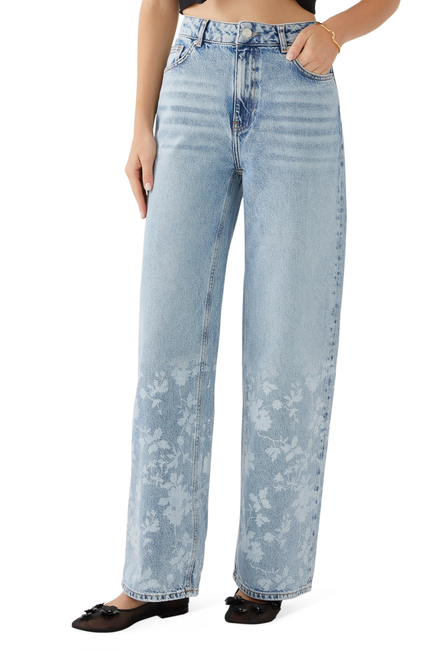 Flower Print Denim Trousers