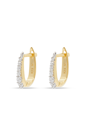 Claw Pave Huggies, 18k Yellow Gold with Sterling Silver & Cubic Zirconia
