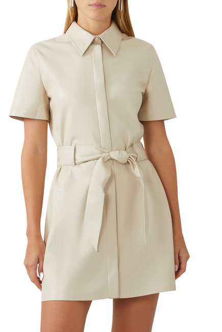 Faux-Leather Belted Shirt Dress