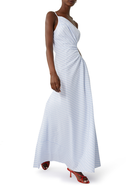 Jayla One-Shoulder Cut-Out Striped Maxi Dress