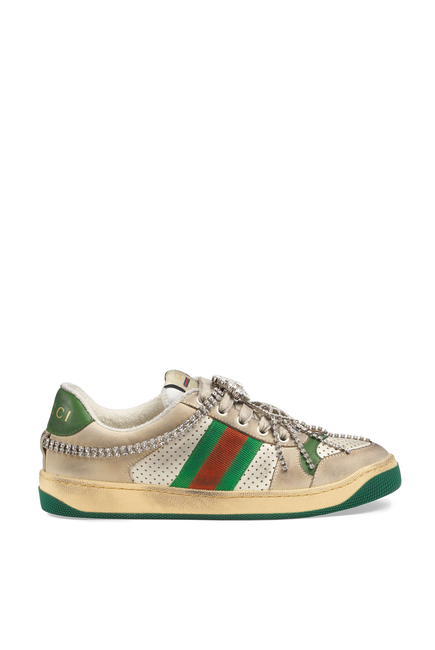 Gucci Screener Embellished Leather Sneakers