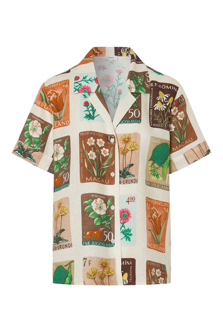 Flower Stamp Print Camp Shirt
