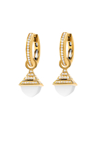 Cleo Rev Mini Drop Earrings, 18k Yellow Gold, White Agate & Diamonds