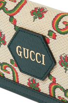 Gucci 100 Card Case Wallet in Beige and Green Jacquard
