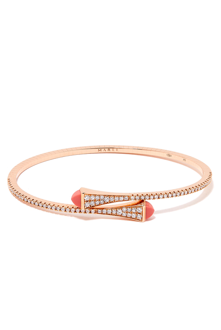 Cleo Slim Bangle, 18k Rose Gold with Pink Coral & Diamonds