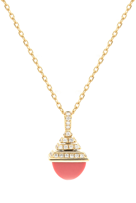 Cleo Mini Rev Pendant, 18k Yellow Gold with Pink Coral & Diamonds