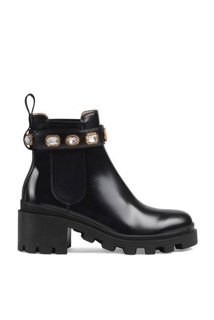 Gucci Embellished Leather Ankle Boots