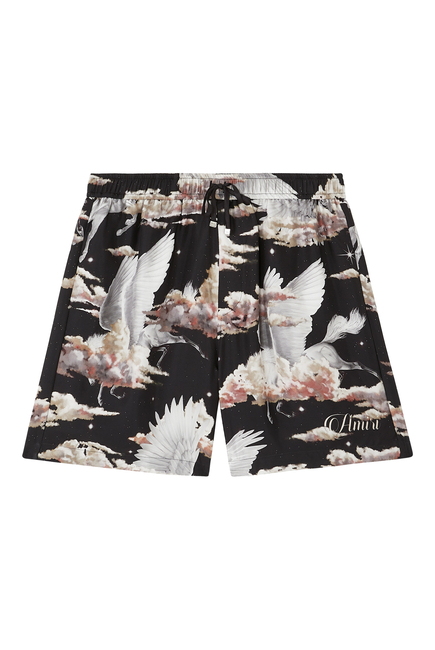 Pegasus Print Silk Shorts
