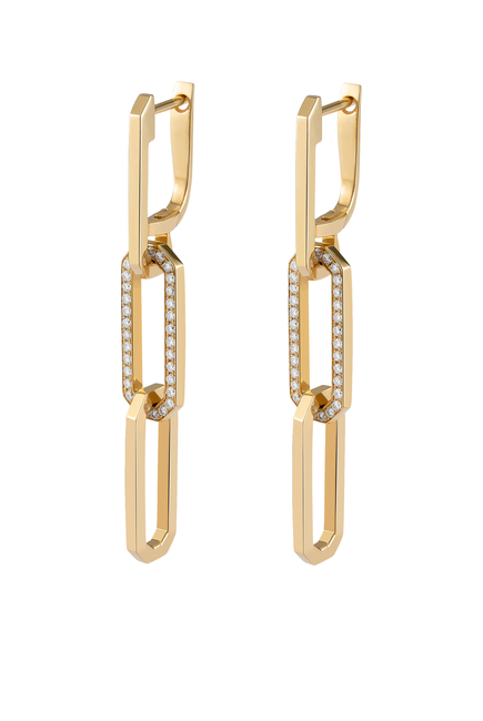 Triple Hexagon Elongated Drop Earrings, 18k Yellow Gold with Diamonds
