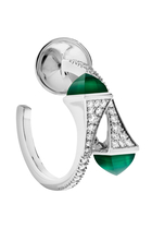 Cleo Diamond Small Hoop Earrings, 18K White Gold With Green Agate & Diamonds