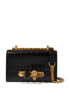 Jeweled Crocodile-Effect Satchel