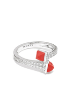 Cleo Slim Ring, 18k White Gold Red Coral & Diamonds