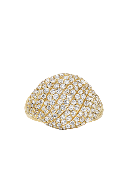 Sculpted Cable Pinky Ring, 18k Yellow Gold & Diamonds