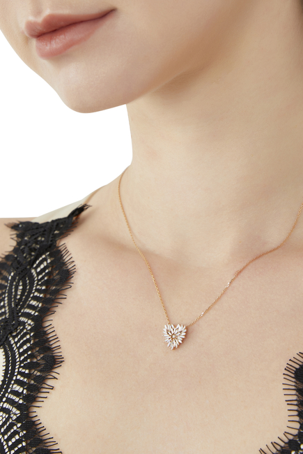 Diamond Baguette Mini Heart Necklace, 18k Rose Gold