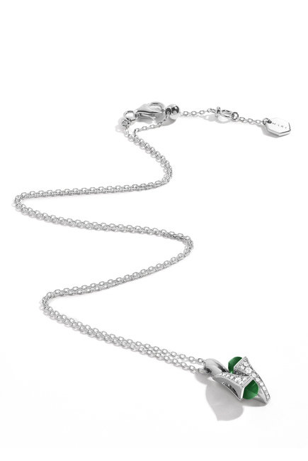 Cleo Huggie Pendant, 18K White Gold with Green Agate & Diamonds
