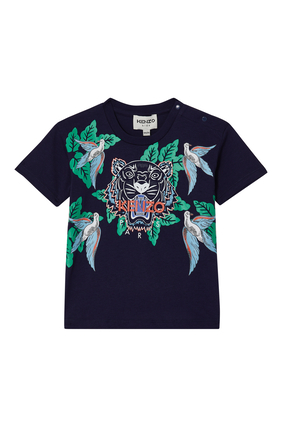 Tiger and Birds Print T-Shirt
