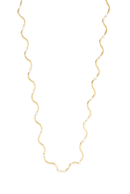Wave Long Necklace, 18k Yellow Gold with Diamonds