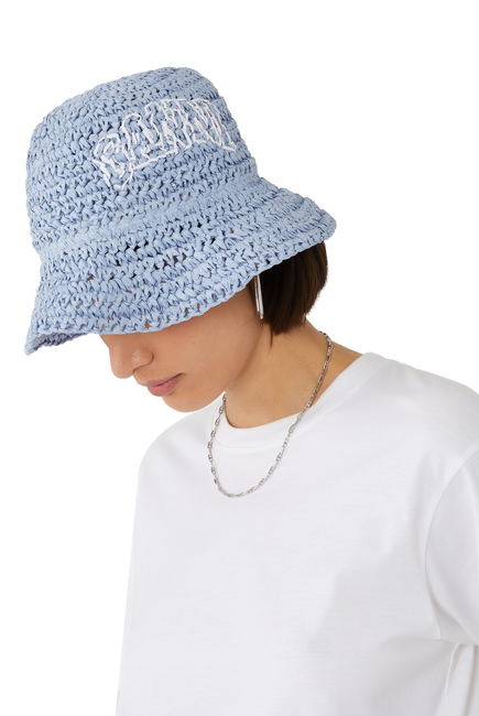 Logo Embellished Straw Bucket Hat