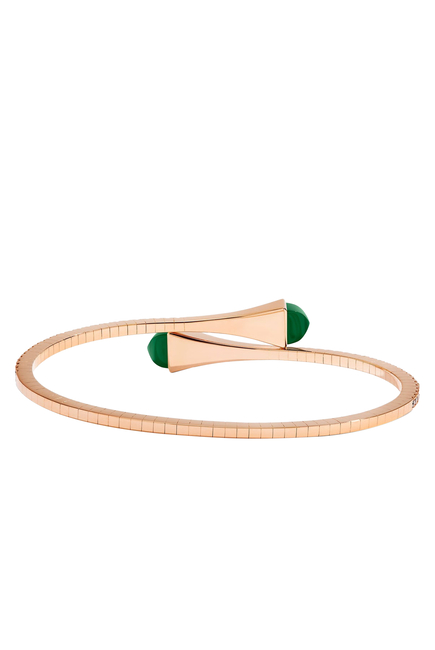 Cleo Midi Bangle, 18k Pink Gold with Green Agate & Diamonds