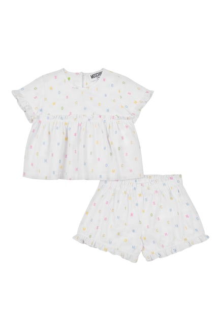 Kids All-Over Lettering Cotton Blouse and Shorts Co-Ord Set