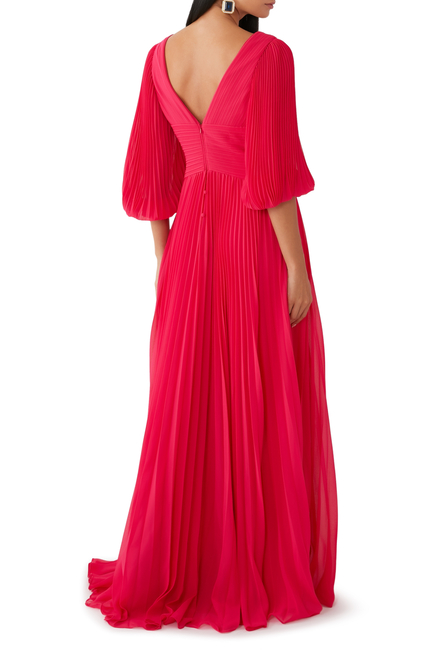 Chiffon Pleated V Neck Gown