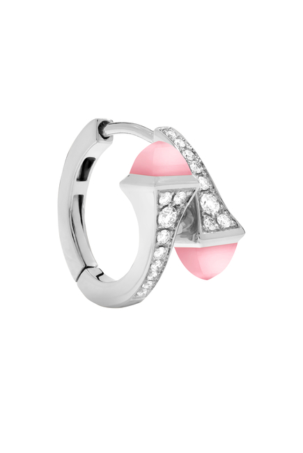 Cleo Huggie Earrings, 18k White Gold with Pink Quartz & Diamonds