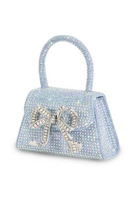 Rhinestone Denim Micro Bow Bag