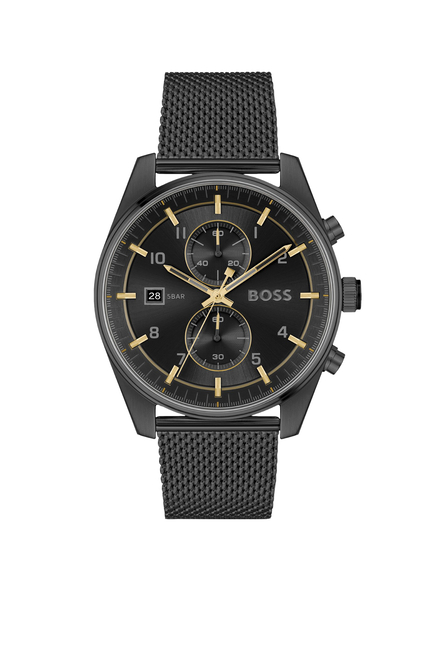 Black Mesh-Bracelet Chronograph Watch