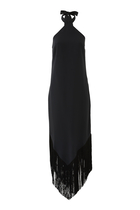 Merengue Halterneck Fringed Silk-Blend Dress