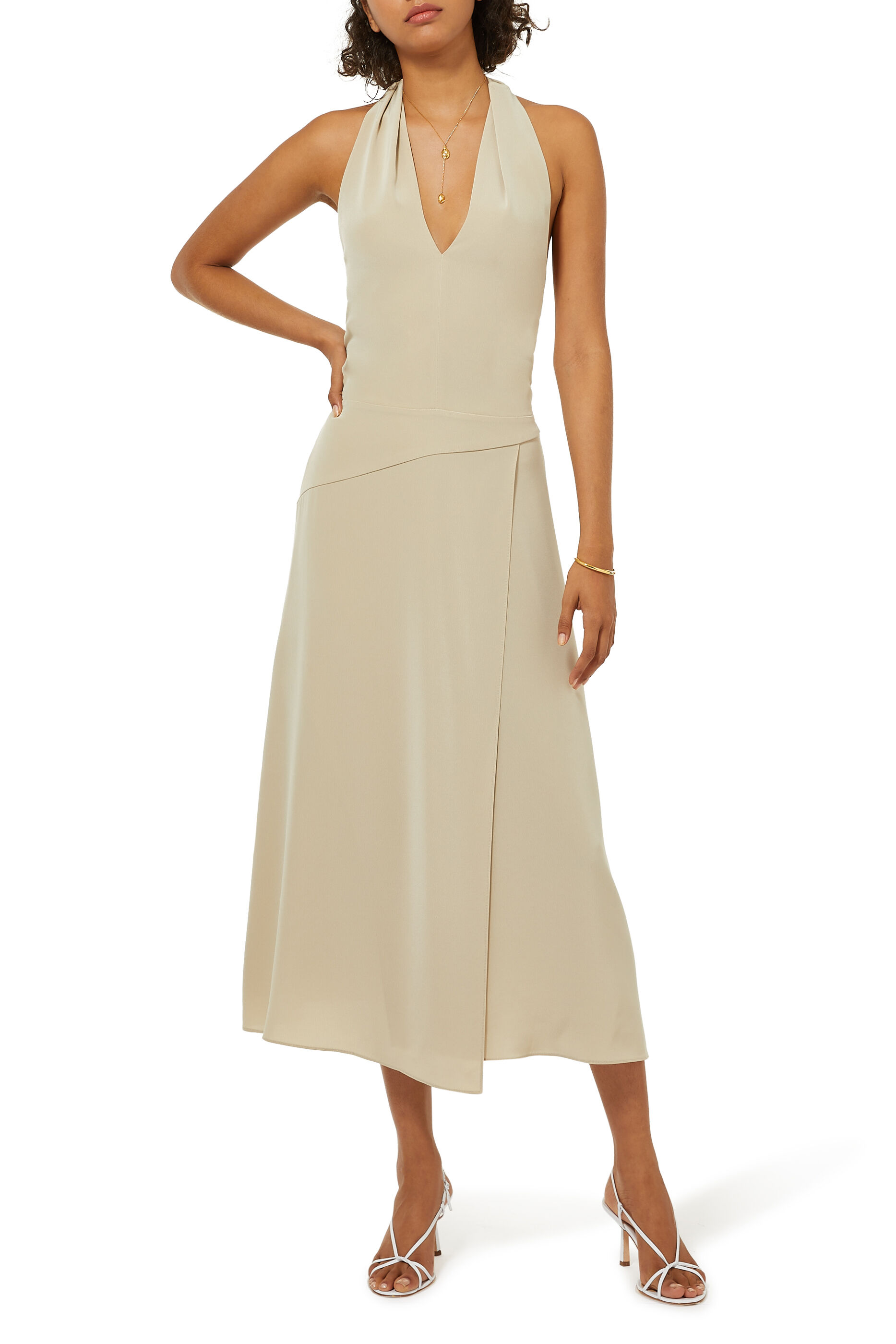 vince tie back paneled halter dress