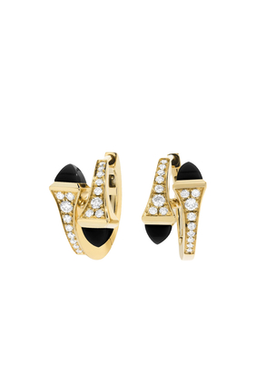 Cleo Diamond Huggie Earrings, 18k Yellow Gold, Diamonds & Black Onyx