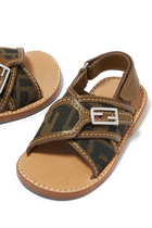 Kids Leather And Logo Canvas Sandals