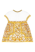 Kids Yellow Majolica Print Poplin & Jersey Dress