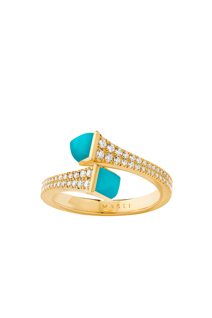 Cleo  Slim Ring, 18k Yellow Gold with Turquoise & Diamonds