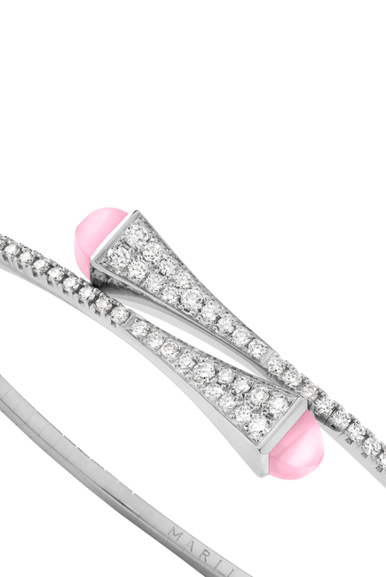 Cleo Slim Bracelet, 18k White Gold with Diamond & Pink Quartzite