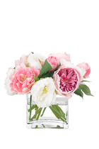 Roses Peonies in Glass Vase