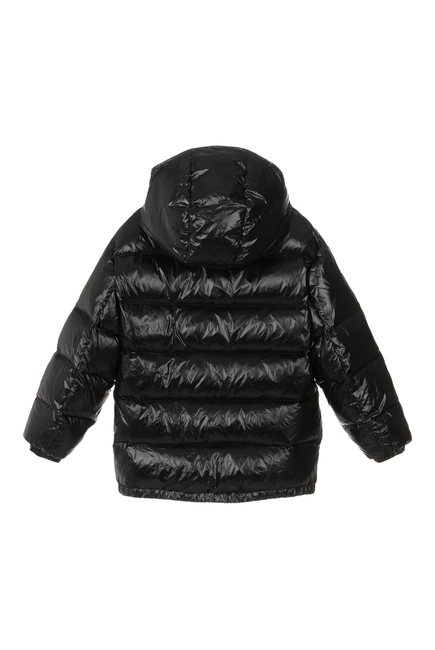 Long Nylon Down Jacket with Logo Tag