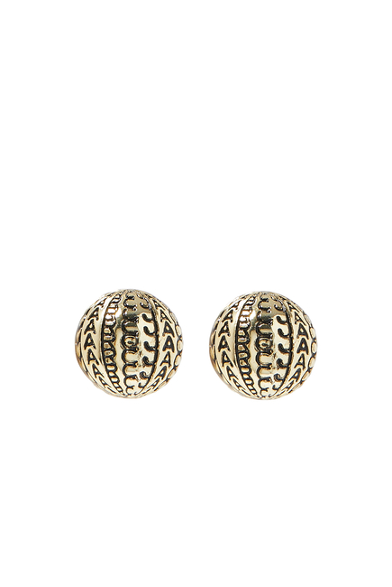 Monogram Ball Chain Stud Earrings, Gold-Plated Brass & Titanium